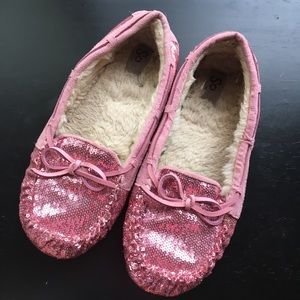 Pink sequin moccasins
